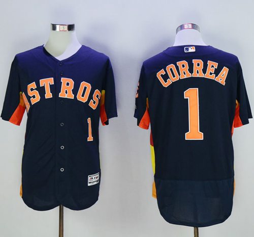 Astros #1 Carlos Correa Navy Blue Flexbase Authentic Collection Stitched MLB Jersey - Click Image to Close